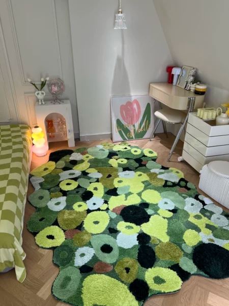 Tapis Design Lavable Sous Bois For T Mousse Lichen Vert Jaune